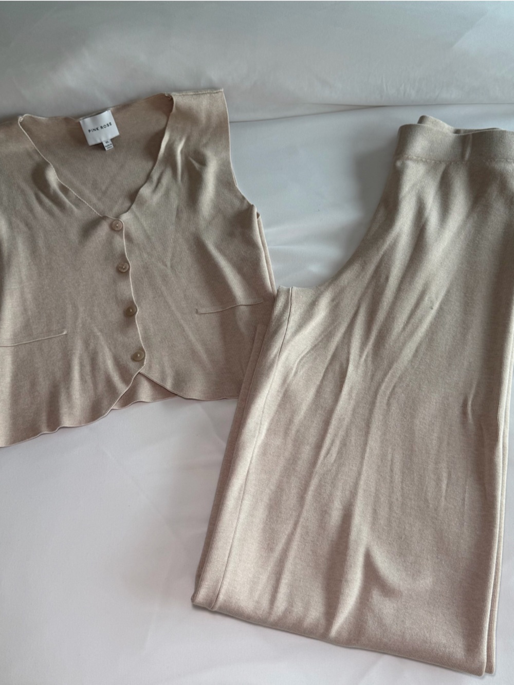 Pink Rose Neutral Knit Top in Soft Beige